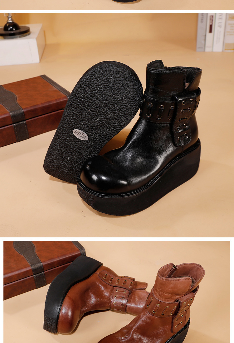 Boot nữ cổ cao da bò lót lông giữ ấm gót vừa — Lớp lót nhung đen, Lớp lót nhung màu nâu