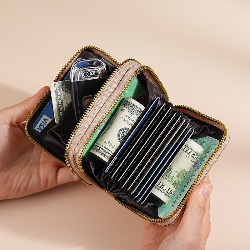 Cross-Border Women's Double Zipper Accordion Card Holder Starry Glitter Card Holder Multi-Card Slot Id Bag Fashionable Women's Bag