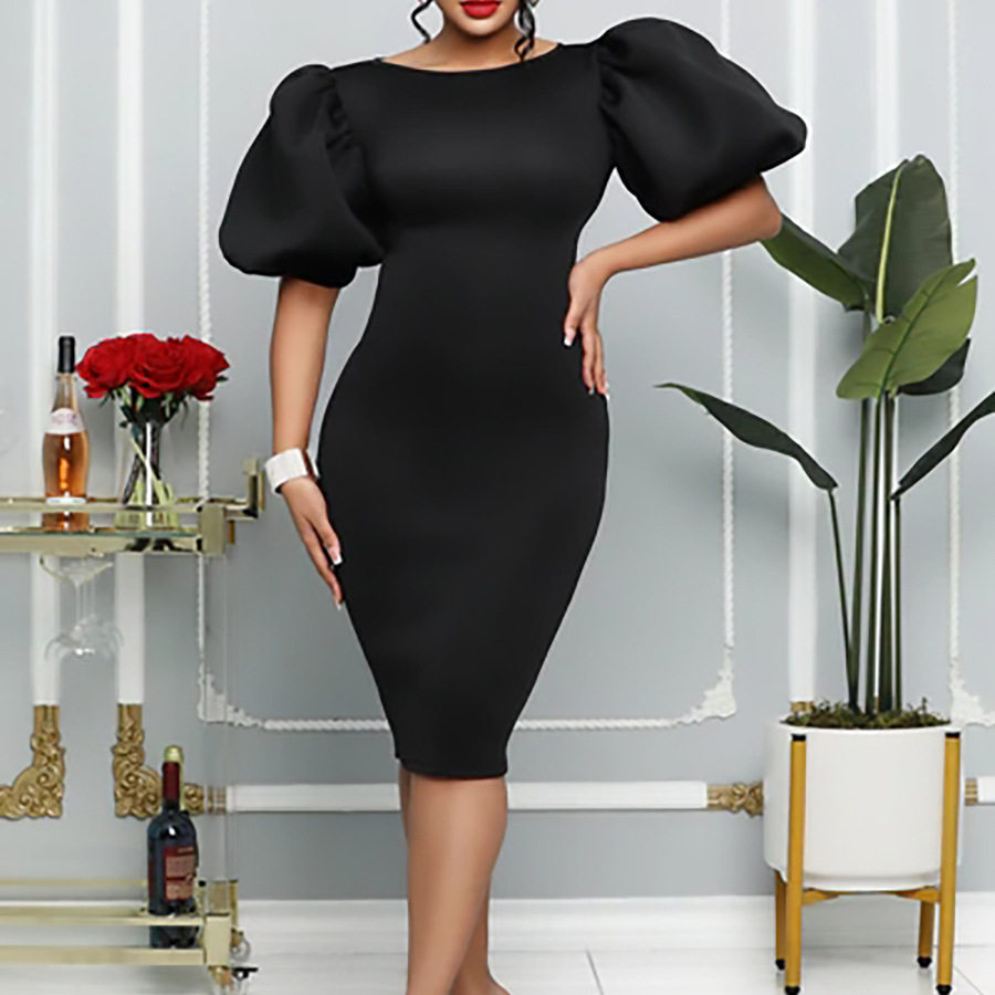 Summer Womens Dress Puff Sleeve Bodycon Fit Elegant Party Style Available in Various Colors Wholesale Options