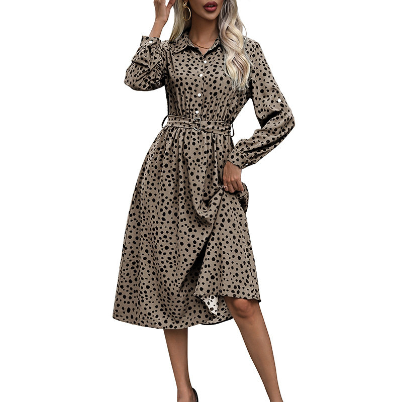 Leopard Print Long Sleeve Dress Autumn Fashion Casual Style Comfortable Fit Wholesale Available