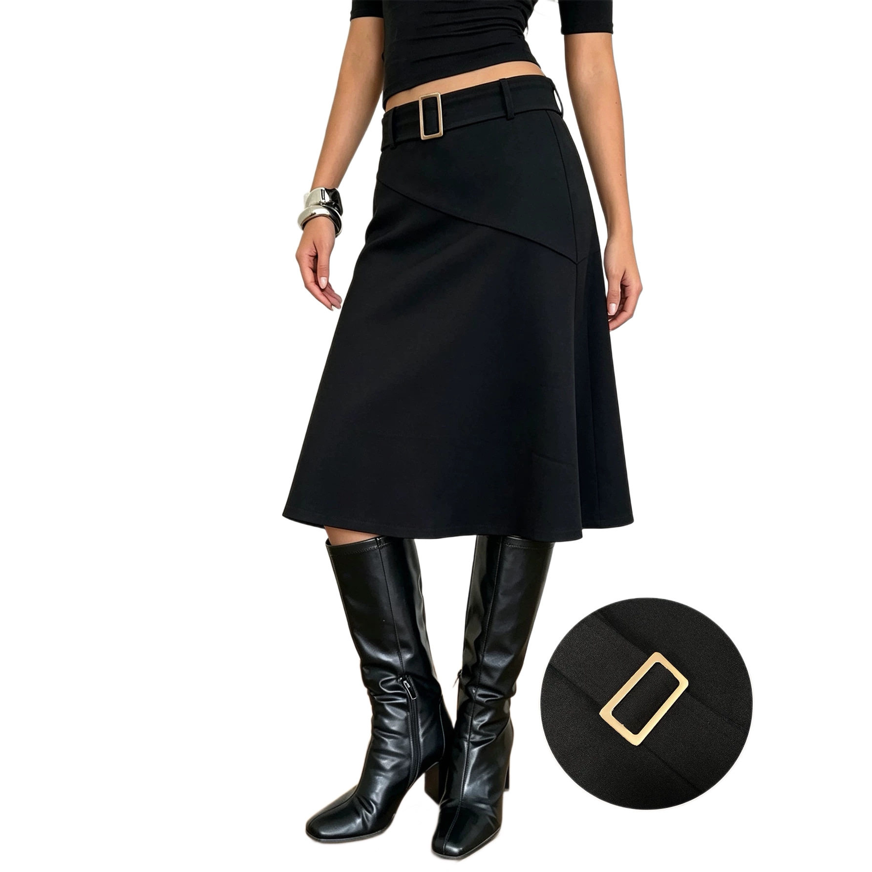 A Line Midi Skirt Belted Asymmetrical Hem Slim Fit Versatile Style Perfect for Casual or Formal Occasions