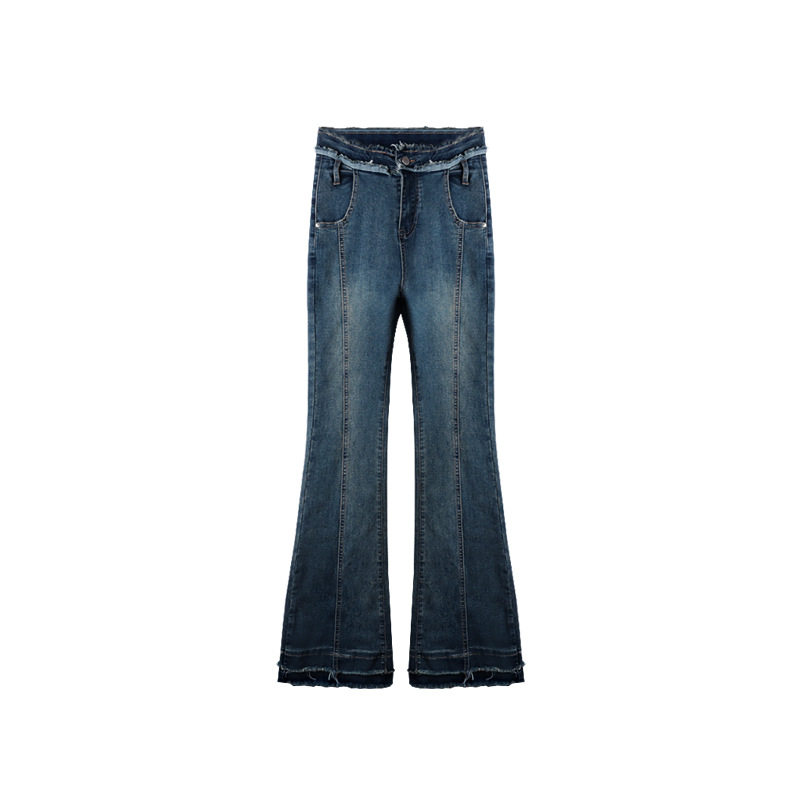 High Waisted Flared Jeans for Women Vintage Style Frayed Hem Slim Fit Spring Collection Wholesale Available