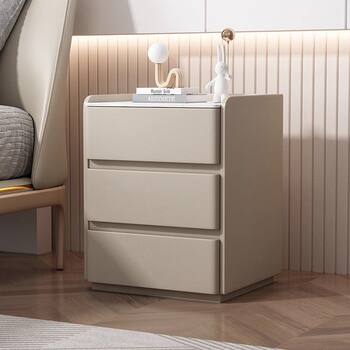 Installation-Free Simple Modern Solid Wood Slate Heightened 60cm Three-Layer Bedside Table Fully Assembled Floor-Standing Light Luxury Cream Style