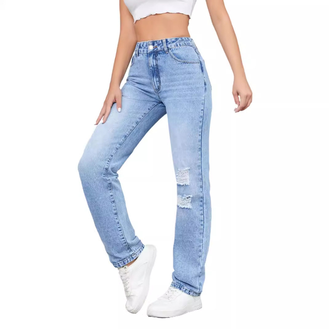 High Waisted Loose Fit Distressed Straight Leg Jeans Casual Style Perfect for Everyday Wear Wholesale Available
