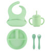 Amazon Children's silicone plate suit baby supplies baby food supplement bowl fork spoon bib four pieces tableware suit