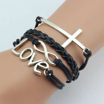 European and American multi-layer woven leather rope bracelet cross chain bracelet fashion LOVE letter bracelet factory direct sales