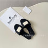 G's New Cloth Label Printed Letters Flats-Soled Slippers, Casual Outer Wear Beach Lightweight Slippers