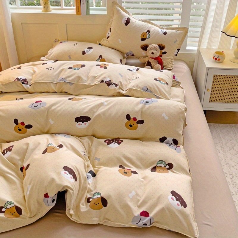 Nordic Ins Japanese-Style High-Value Double-Layer Haze Gray Duvet Cover Four-Piece Bedding Set Dormitory Three-Piece Set