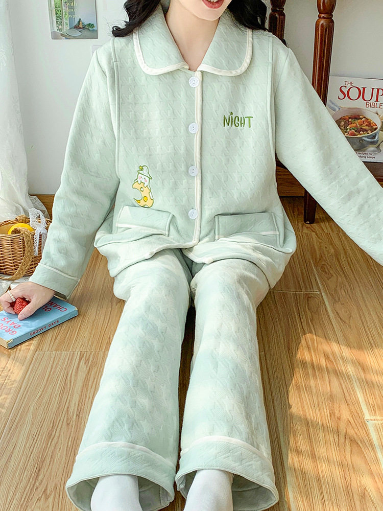 Air Cotton Pregnant Women's Pajamas Spring and Autumn Postpartum Winter Pregnant Women's Home Service Full Stage Women's Sandwich Thickened Home Service suit