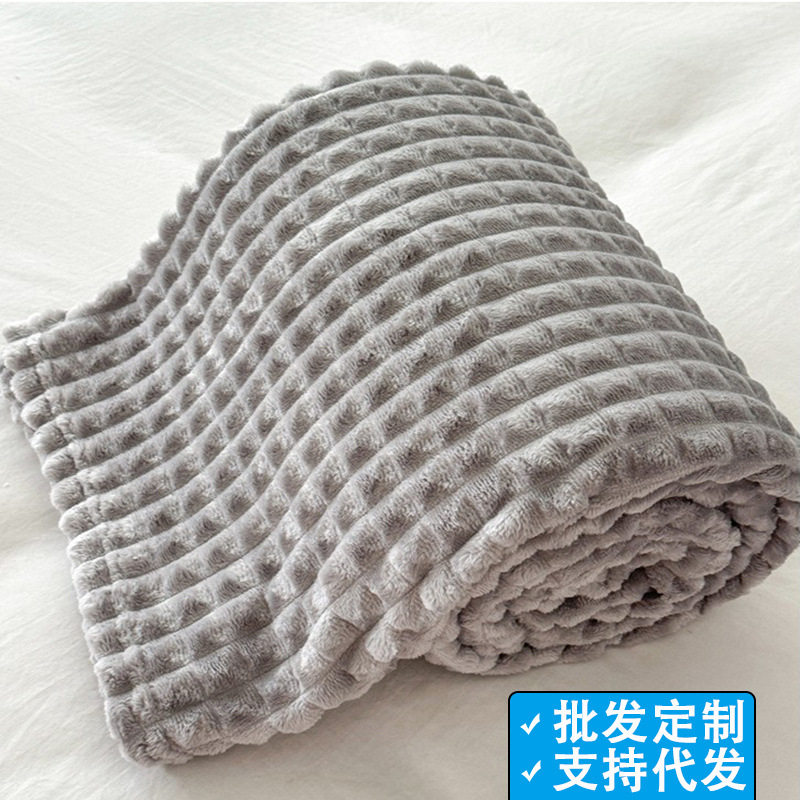 New Autumn and Winter Thickened Wide Striped Cut Flower Imitation Rabbit Plush Milk Velvet Flannel Blanket Lunch Break Blanket Source Wholesale