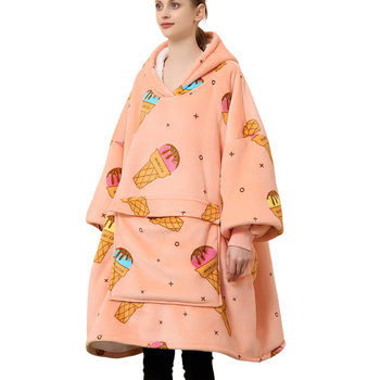 Cross-Border Amazon Hoodie Wearable Blanket Hoodie Double-Layer Thickened Warm Home Sweatshirt Lamb Velvet Lazy Blanket