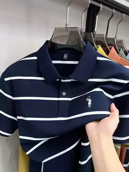 Long-Staple Cotton Yarn-Dyed Short-Sleeved Polo Shirt for Men 2026 Summer New Style Striped Lapel with Pony Logo Embroidery Men's T-Shirt