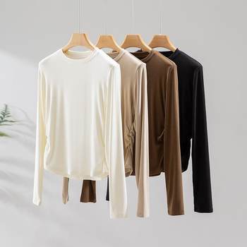 [Hengjia Qh] Acetate Wool Blbottom Round Neck Pleated Waist Knitted Bottoming Shirt Women's Pullover Long-Sleeved Sweater
