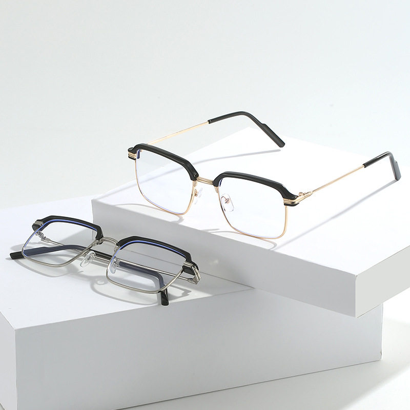 Anti-blue light metal fashion reading glasses men's business simple glasses frame retro half frame color changing flat mirror wholesale