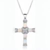 New Design White Imitation Opal Cross Pendant Necklace for Women Silver Jewelry