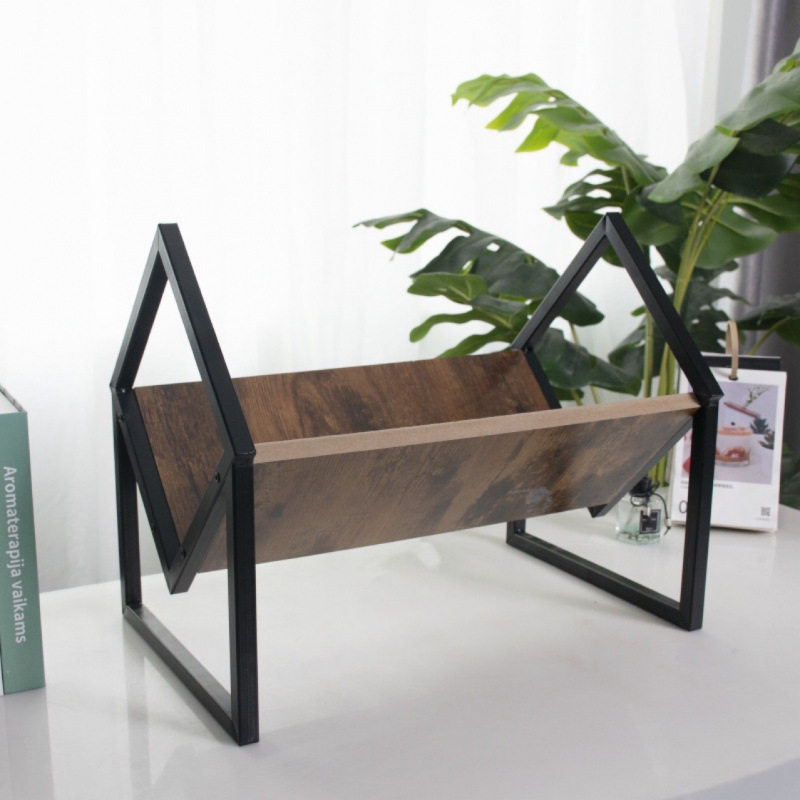 Wooden Movable Retro Bookshelf Floor-Standing Vinyl Record Storage Rack File Storage Rack Wooden Display Rack