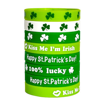 Hot Selling Simple Spot Irish Clover Wristband Monochrome Printed St. Patrick's Day Silicone Bracelet