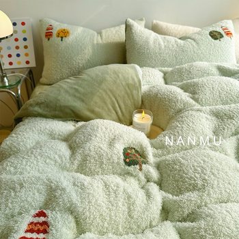 Magic Forest | in Healing Cream Green Thickened Milk Velvet Four-Piece Winter Coral Velvet Falevelvet Bed Fit