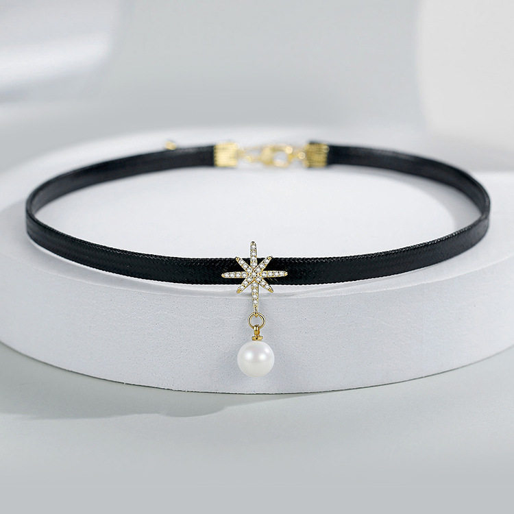 Bamang Star Pearl Collar Women's Neck Strap Choker Short Neck Necklace Black Clavicle Chain 2025 New Fashion