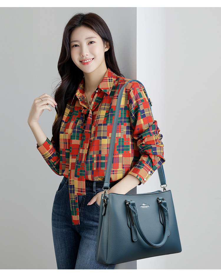 Túi xách nữ tote da PU phong cách tối giản, đựng nhiều ngăn, có quai đeo chéo — Màu đen, Màu đỏ, Màu kaki, Màu vàng