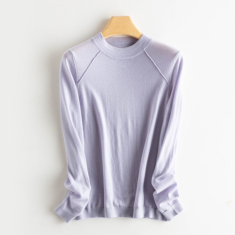 100%美丽诺羊毛衫2025秋冬圆领纯色修身显瘦气质针织衫打底衫