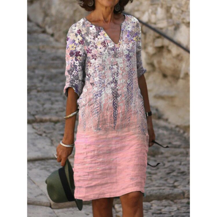 Floral V Neck Straight Maxi Dress Summer Casual Style Womens Fashion Available in Various Sizes