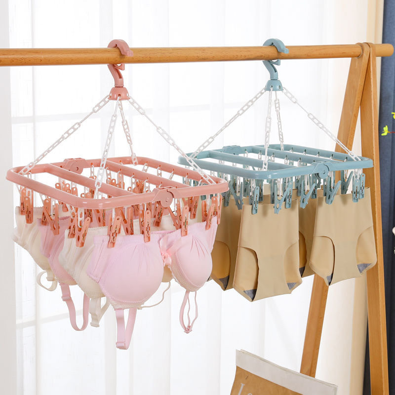 32-clip folding hanger square multi-head clothes hanger household bra clip underwear socks rotatable drying rack