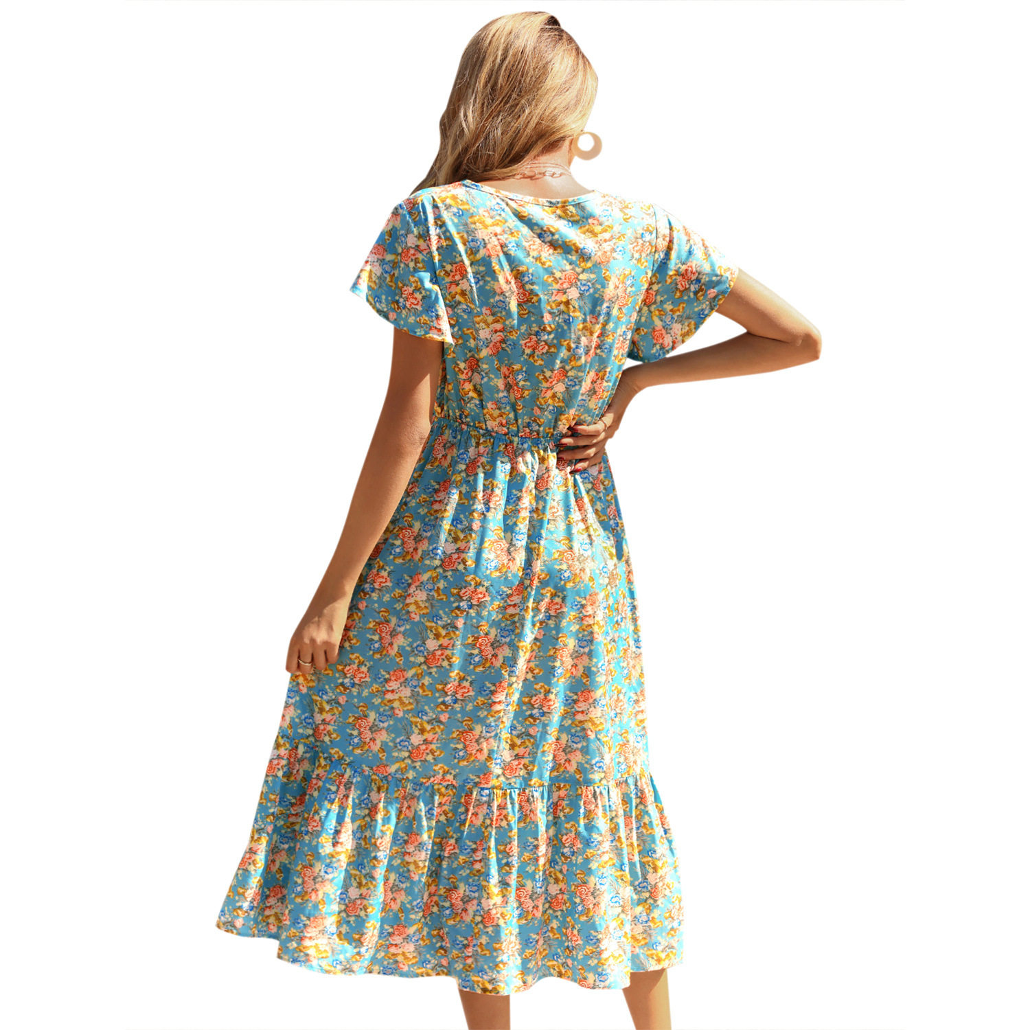 Floral Print Chiffon Dress V Neck Casual Style Vacation Ready Wholesale Available factory direct