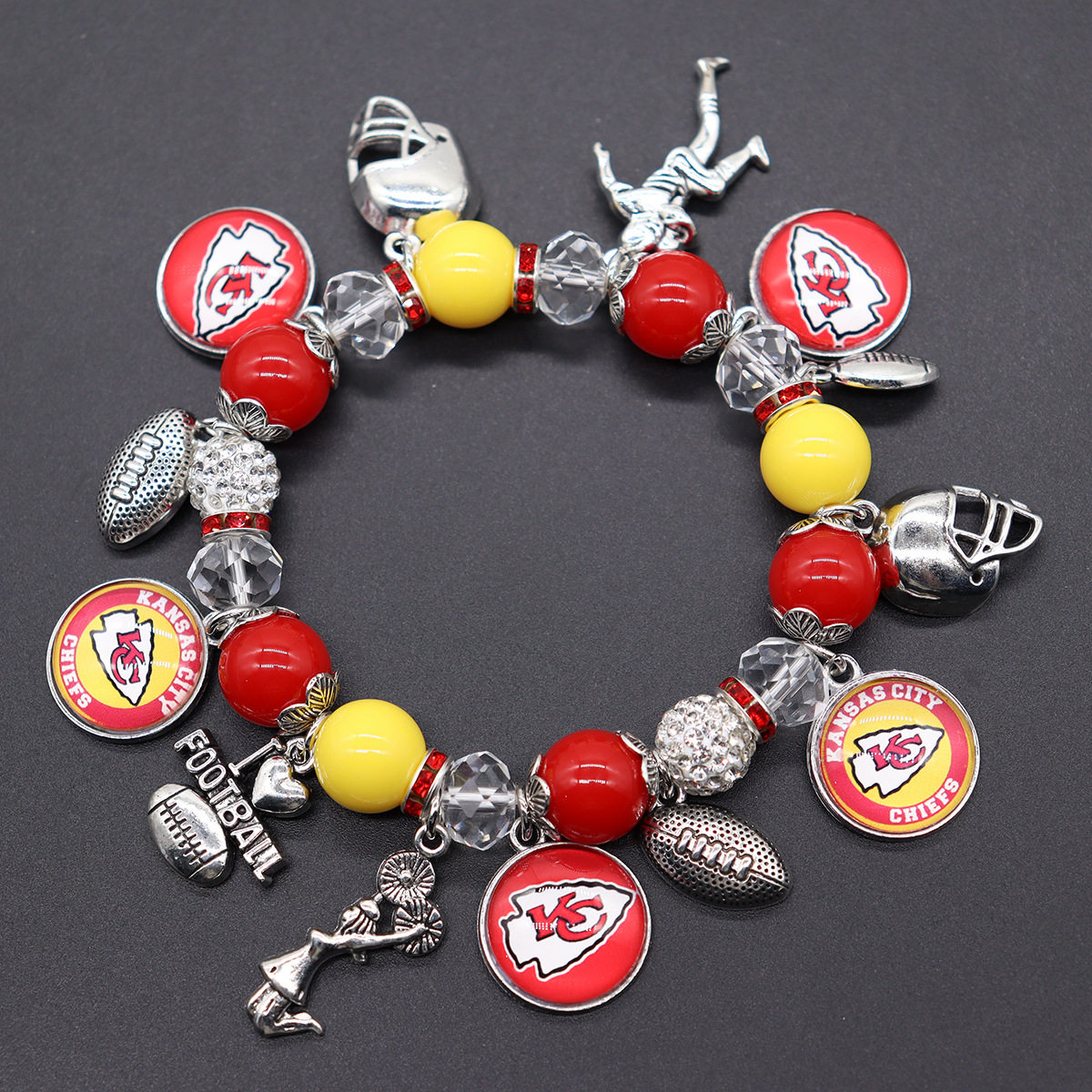 Amazon Cross-border New Hot Sale NFL 32 Soccer Team Stretch Beaded Bracelet Unisex Steelers Saints