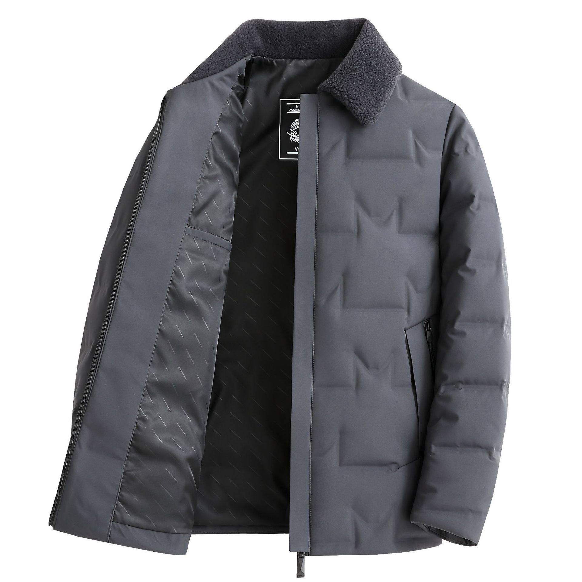 Hengyuanxiang Men's Short down Jacket with Fur Collar, Warm 90% White Duck down Coat for Middle-Aged Men, Cold-Proof White Duck down