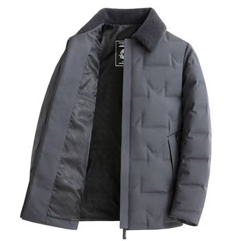 Hengyuanxiang Men's Short down Jacket with Fur Collar, Warm 90% White Duck down Coat for Middle-Aged Men, Cold-Proof White Duck down