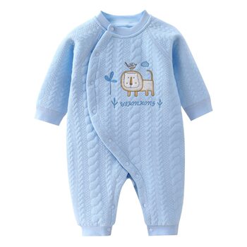 Baby Boneless Warm Jumpsuit Newborn Spring and Autumn Cotton-padded Hayi Baby's Partial Placket Cartoon Embroidered Climbing Clothes for Going Out