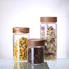 Spiral grain High Borosilicate glass storage jar Acacia wooden lid glass sealed jar tea jar kitchen storage bottle