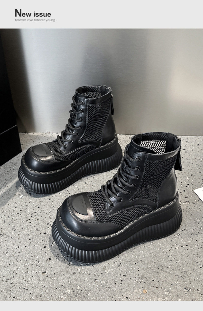 Sandal cao gót nữ hở mũi màu trắng, đế dày, quai chéo — Đen, Len nguyên chất chi tiết 14