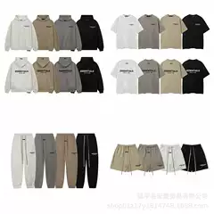 Heavy FOG Line Fall/Winter fleece-lined Casual Loose Hooded Sweater Hoodie Sweater Pants Men's and Women's Crewneck Short-sleeved T Shorts