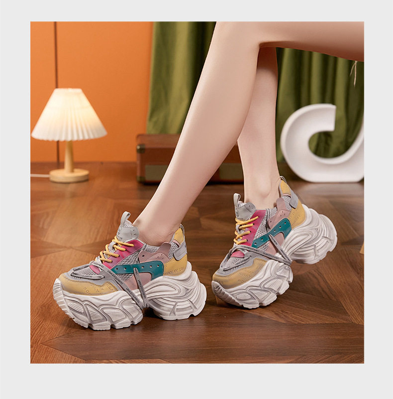 Giày thể thao platform nữ đế dày microfibre thoáng khí, gót siêu cao 8 cm — Xám chi tiết 13