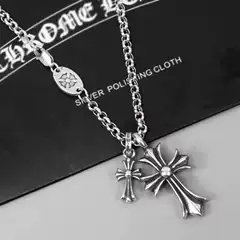 Ch Crowe Heart Necklace Personality Trend Unisex Niche Punk Retro Double Cross Pendant Couple Hip-Hop Necklace