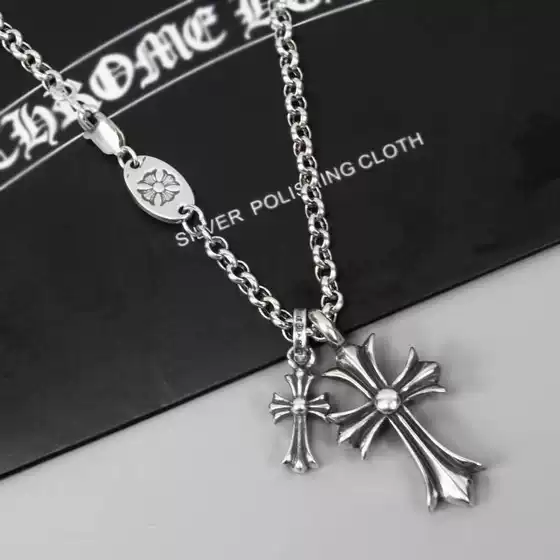 Ch Crowe Heart Necklace Personality Trend Unisex Niche Punk Retro Double Cross Pendant Couple Hip-Hop Necklace