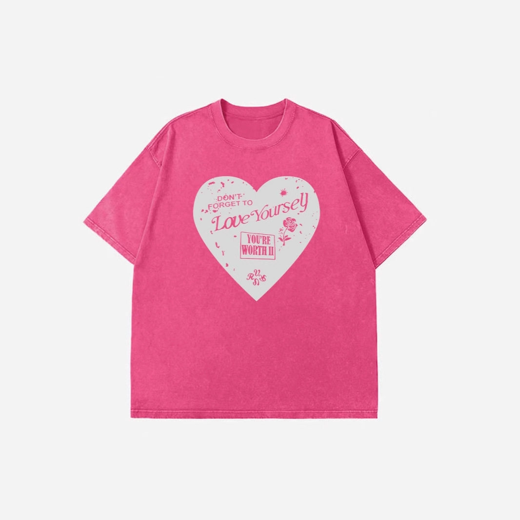 Loose Fit Heart Print Short Sleeve T Shirt for Women Vintage Wash Design Casual Style Summer Wear Wholesale Available