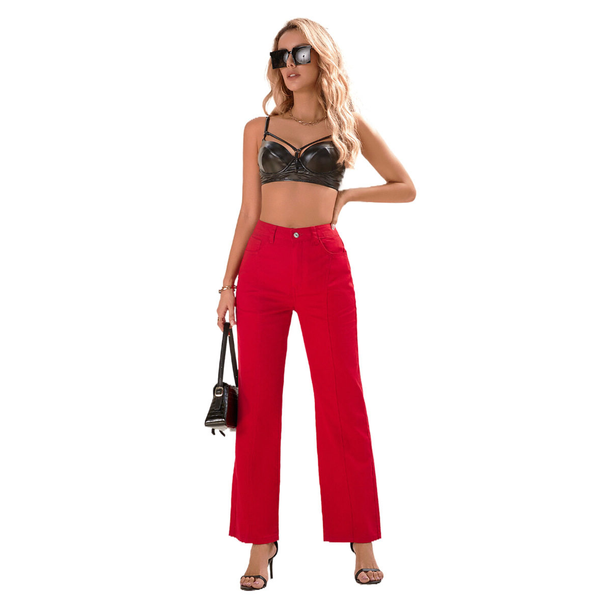High Waisted Straight Leg Jeans Fashionable Design Casual Style Suitable for Everyday Wear Wholesale Available