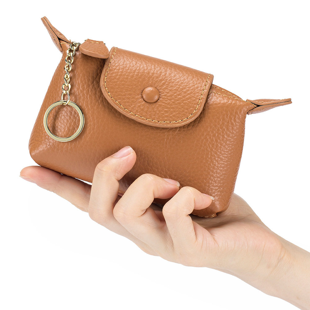New Genuine Leather Women's Compact Coin Purse Exquisite Mini Cosmetics Bag First Layer Cowhide Hand Coin Bag Large Capacity