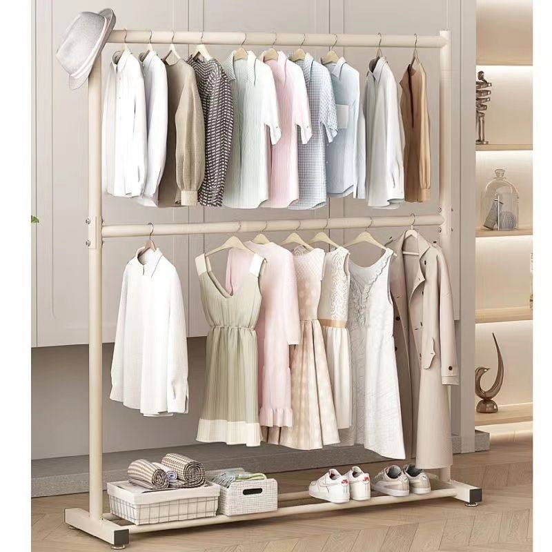 Floor-Standing Vertical Double-Layer Clothes Drying Rack for Rental House Bedroom Folding Balcony Dormitory Simple Clothes Drying Rack Hanging Clothes Rack