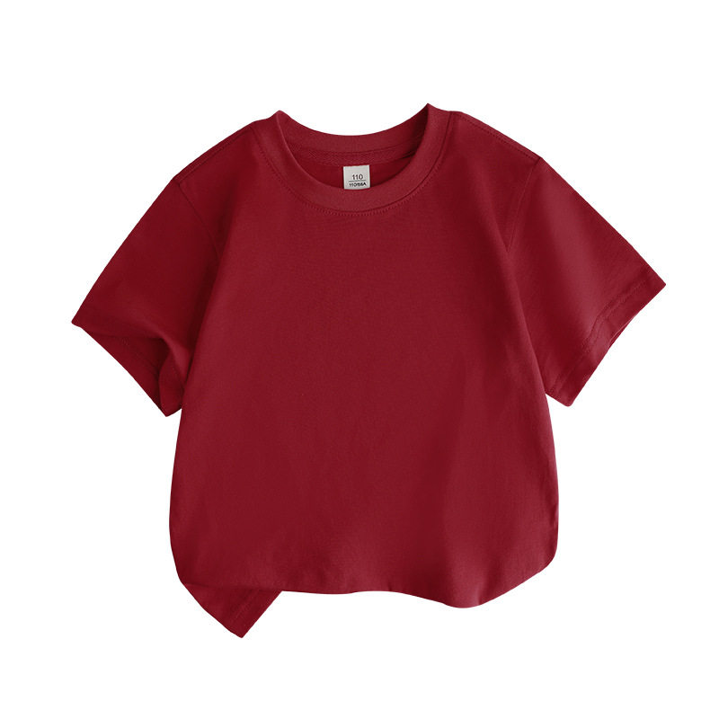 Children's Loose-Fitting Round-Neck Pure Cotton Solid Color Sweat-Absorbent Short-Sleeve T-Shirt for Summer, Suitable for Older Boys and Girls, Half-Sleeve Top for Young Children