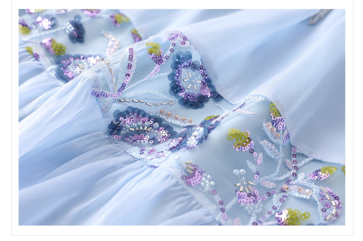 Đầm maxi nữ thêu đính cườm tay phồng dáng suông — Cloud Water Blue (Giao hàng ngay hôm nay), Cloud Water Blue (Giao hàng trong 7 ngày), Jasper Green (phát hành cùng ngày), Jasper xanh (giao hàng trong 7 ngày)