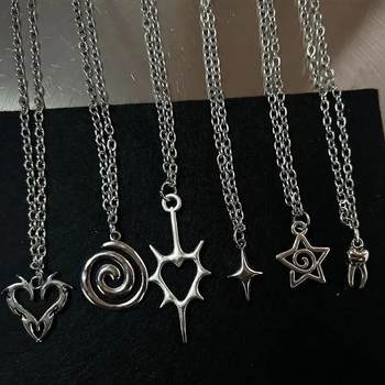 Cross-border foreign trade Gothic alloy pendant necklace fashion punk jewelry women's fire heart teeth factory direct sales