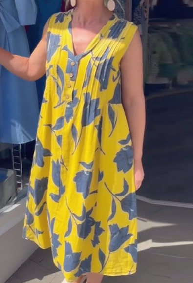 Summer Floral V Neck Button Sleeveless Dress Loose Fit Casual Style Perfect for Everyday Wear Wholesale Available
