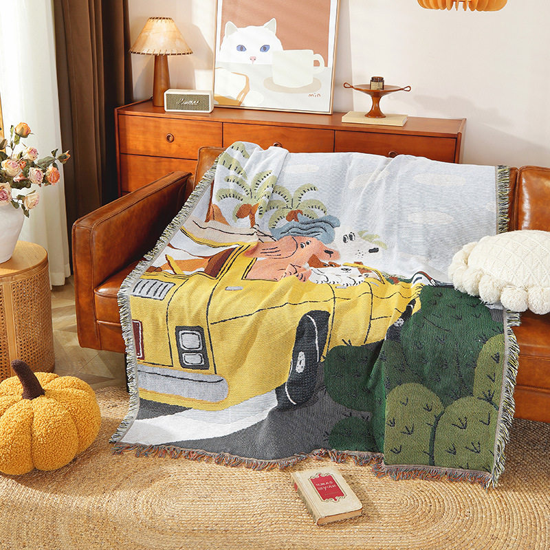 Custom Cross-border Cartoon Anime Wind Decorative Tapestries Jacquard Line Blanket Car Nap Cover Blanket Double Sided Available Gift Blanket