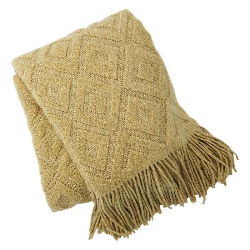 Autumn and Winter Jacquard Knit Bed Blanket, Office Nap Sofa Cover Blanket, Air Conditioning Blanket, Aviation Blanket, Thickened and Warm