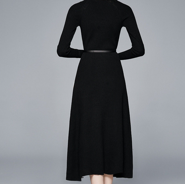 Elegant French Style Knit Color Block Pleated Midi Dress for Women Slim Fit Waist Defining Fall Fashion Wholesale