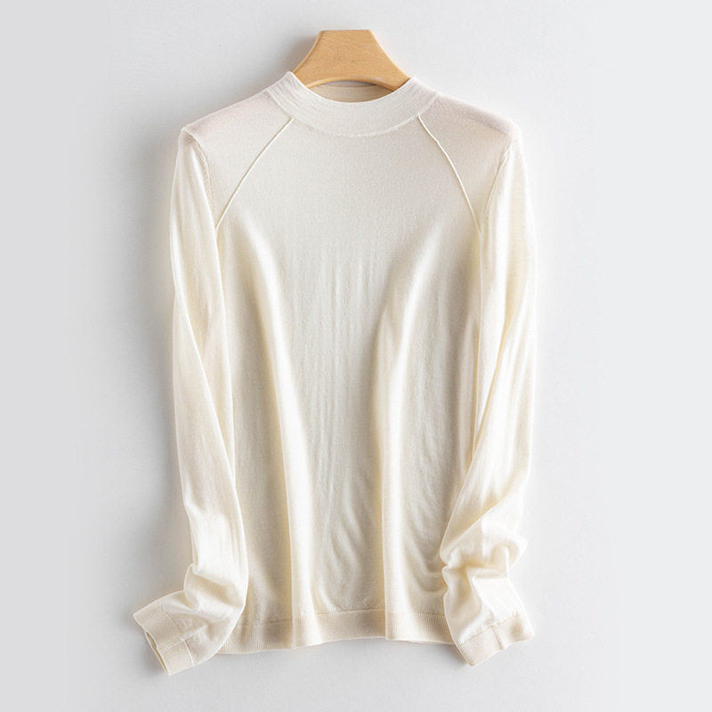 100%美丽诺羊毛衫2025秋冬圆领纯色修身显瘦气质针织衫打底衫